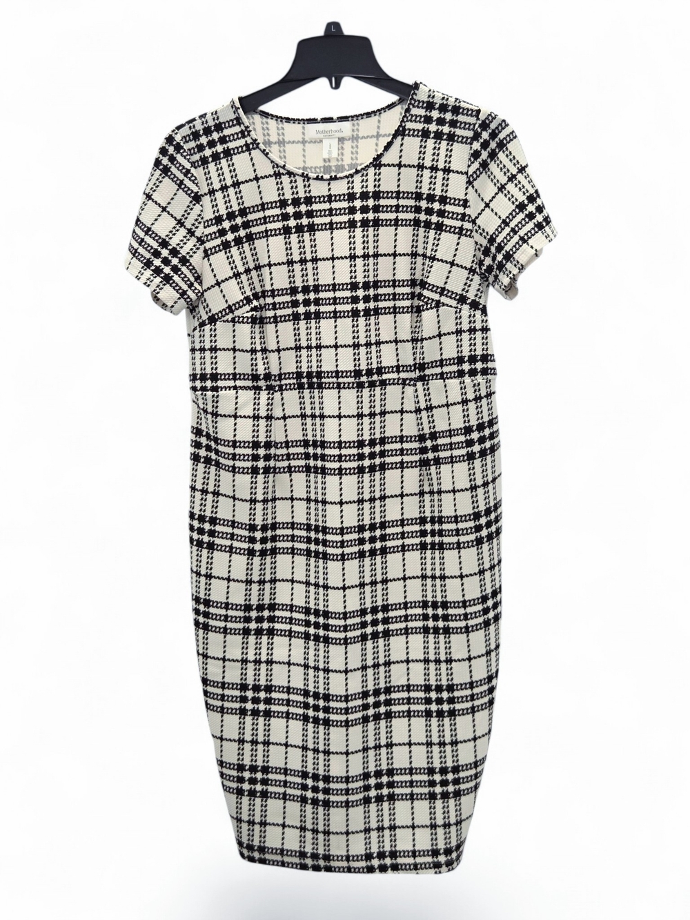Motherhood Maternity Ivory and Black Plaid Short Sleeve Sheath Dress Size L